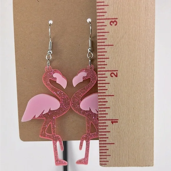 Flamingo Design Dangle Earrings Beach Summer Fun Fashion Jewelry - Picture 2 of 2